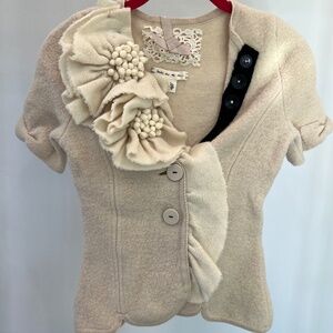 Anthropologie-Flower Embelished Wool Sweater with Bow on back